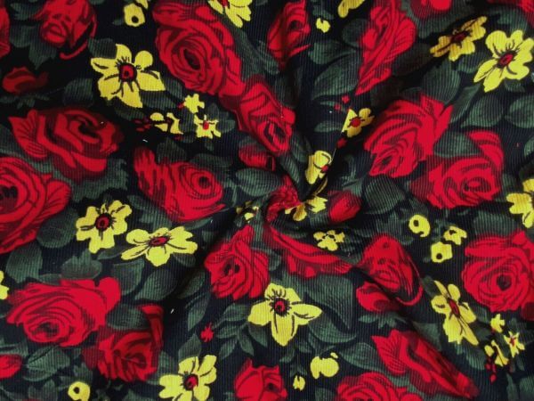 Pure Cotton Baby Cord Red rose with yellow petal