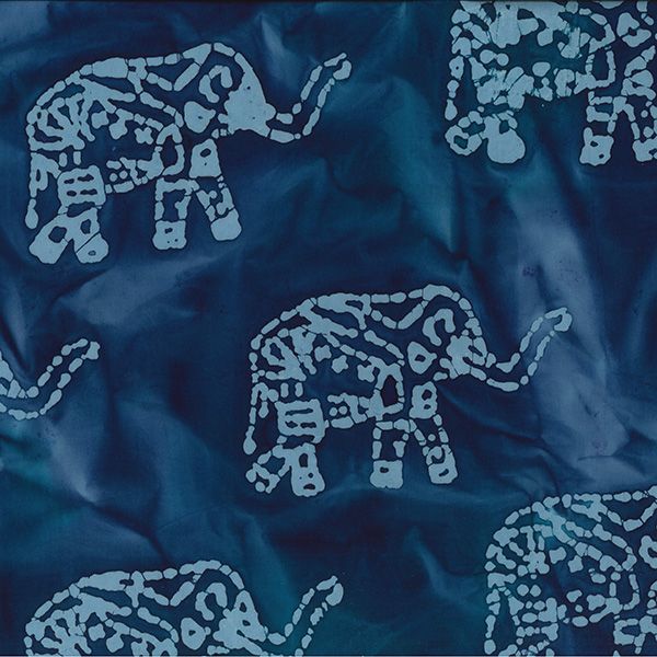 Pure Cotton Batiks Hand Printed Elephants on Dark Blue JLB0251