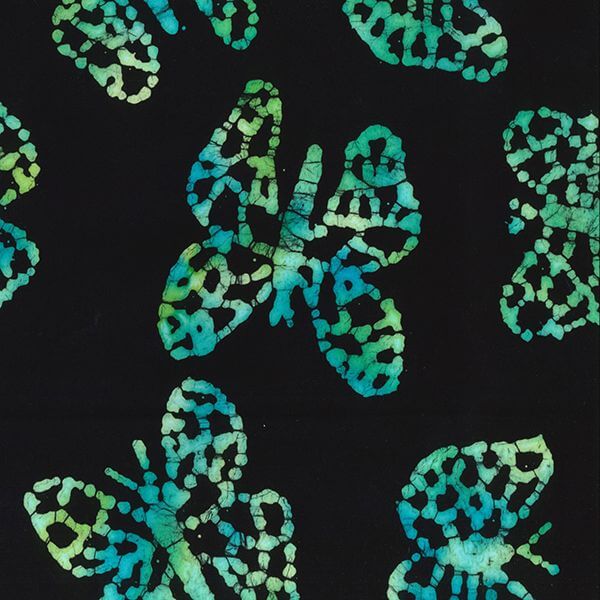 Pure Cotton Batiks Hand Printed Green Butterfly on Black JLB0183