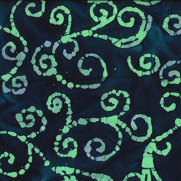 Pure Cotton Batiks Hand Printed Ornate Swirls on Dark Green JLB0202