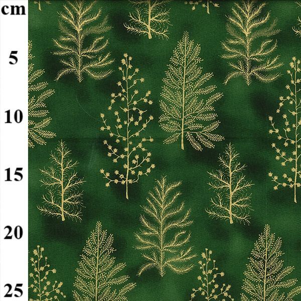 Pure Cotton Christmas Cotton Prints Gold Leafy trees on Green JLX 0216