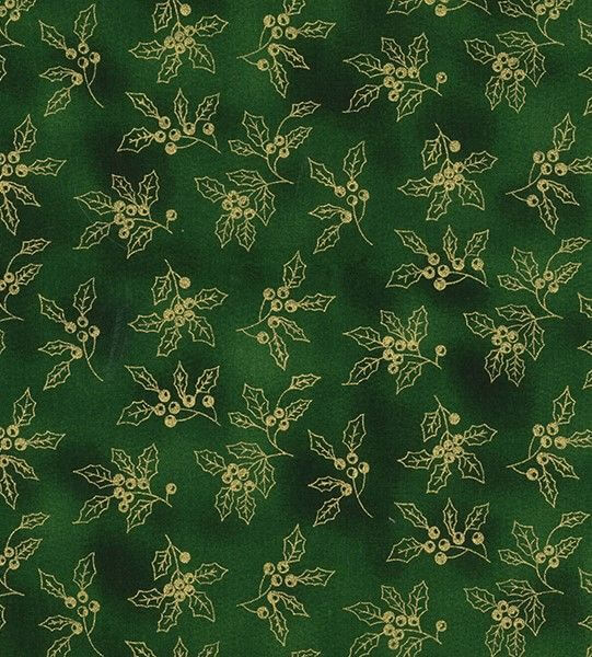 Pure Cotton Christmas Cotton Prints Holly berry on green