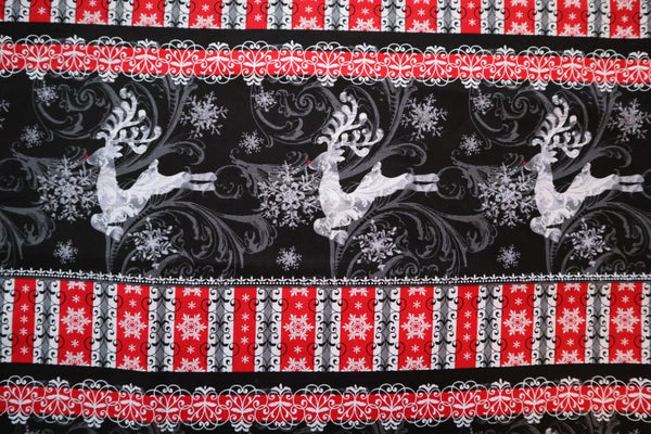Pure Cotton Christmas Cotton Prints Red Nose Reindeer on Black and Grey