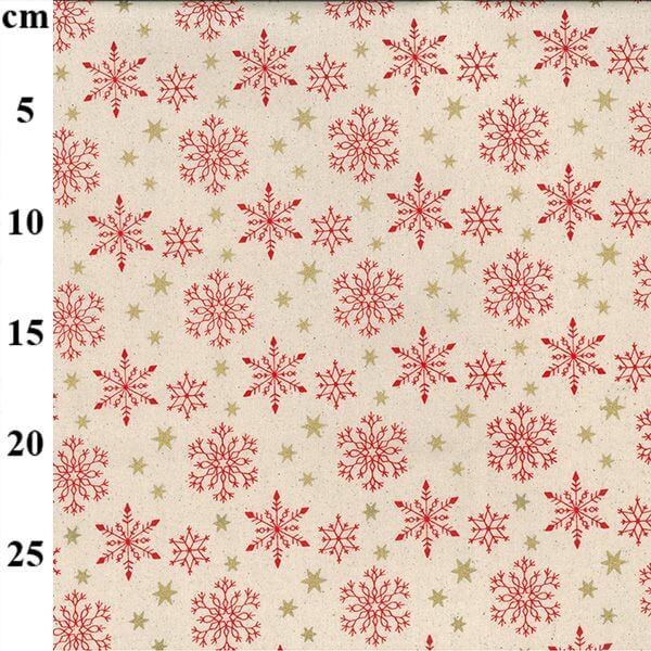 Pure Cotton Christmas Cotton Prints Red Snowflakes on Natural