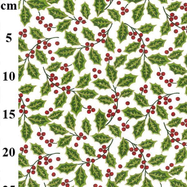 Pure Cotton Christmas Cotton Prints Scattered Holly and Red Berry on White JLX 0218