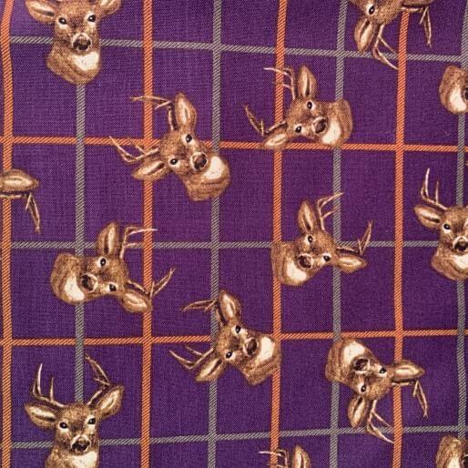 Pure Cotton Craft The Highlands by Littondale Stag Head Tossed On Purple Check 802-03