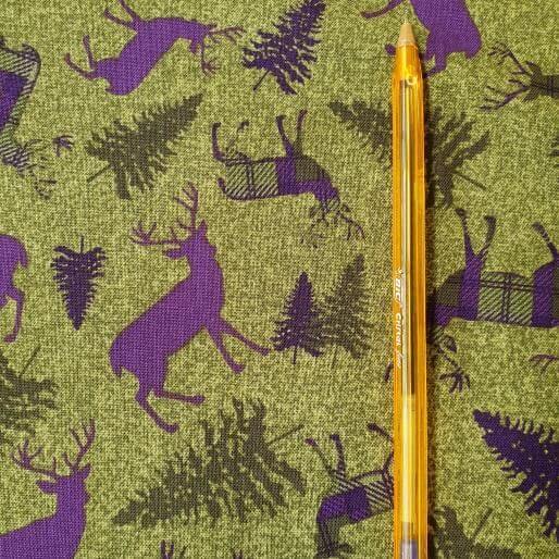 Pure Cotton Craft The Highlands by Littondale Tossed Tartan Deer on Green 805-44