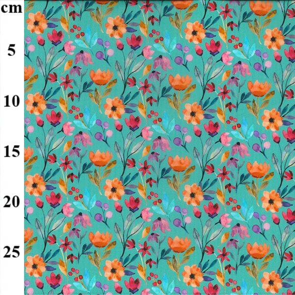 Pure Cotton Digital Lawn Prints Orange Floral on Turquoise JLC0639