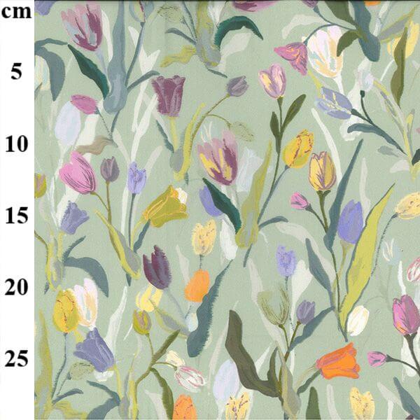 Pure Cotton Digital Lawn Prints Tulip Meadow on Sage JLC0628