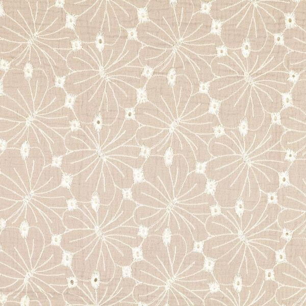 Pure Cotton Double Gauze Prints Embroidered Florals on Sand 3005
