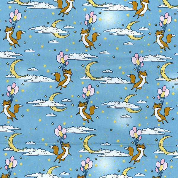 Pure Cotton Prints Childrens and Animal Prints Floating Fox Light Blue CP0751