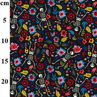 Pure Cotton Prints Novelty And Misc. Prints Funny Bones and Floral on Black CP0895