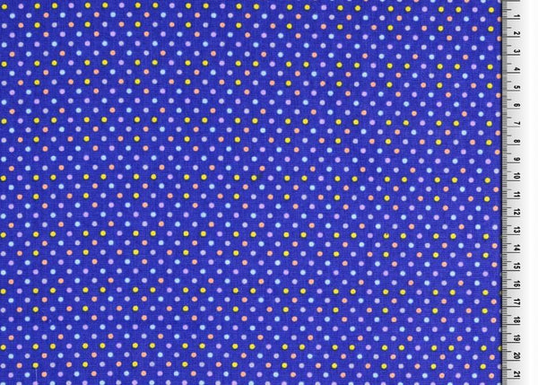 Pure Cotton Prints Spots and Stripes Parade Multi Mini Spot Royal Blue Wide Width Cotton Poplin 0006