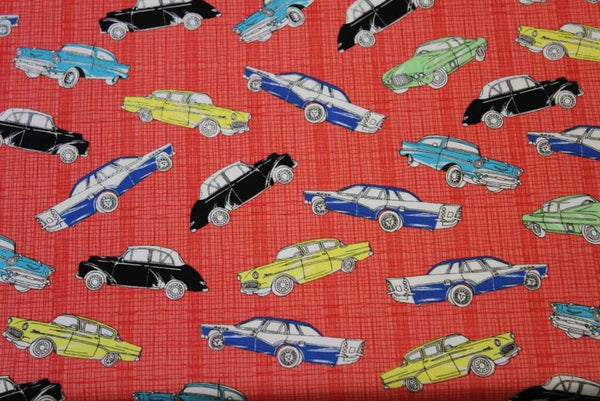 Pure Cotton Prints Novelty and Misc. Prints Vintage Cars on Red Check 631 R45