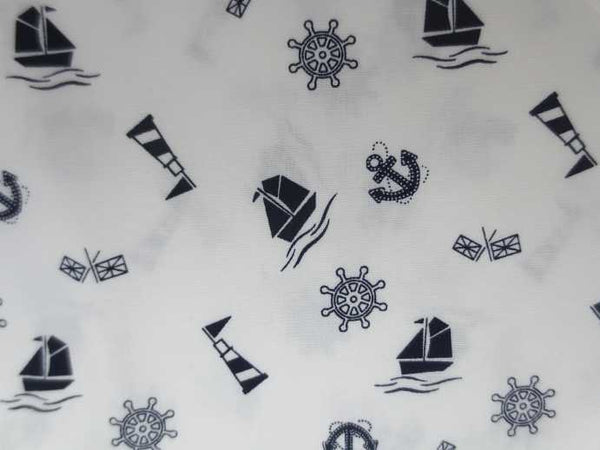 Pure Cotton Prints Novelty and Misc. Prints Yachts Navy on Ivory CP0492