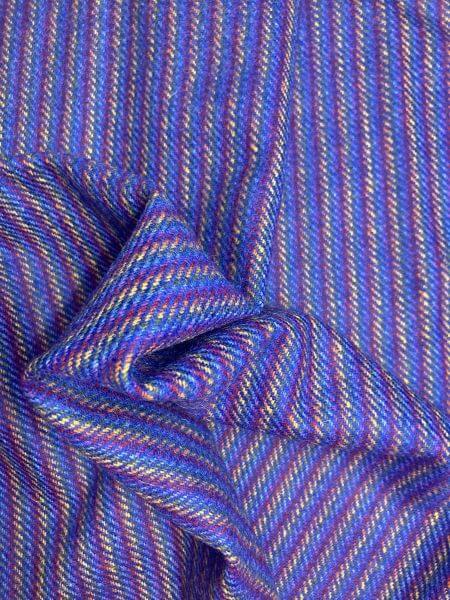 Wool And Tweed Abraham Moon Exclusively Printed For Edinburgh Fabrics Multi coloured Stripes on Dark Blue