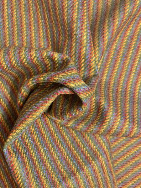 Wool And Tweed Abraham Moon Exclusively Printed For Edinburgh Fabrics Multi coloured Stripes on Pine Green