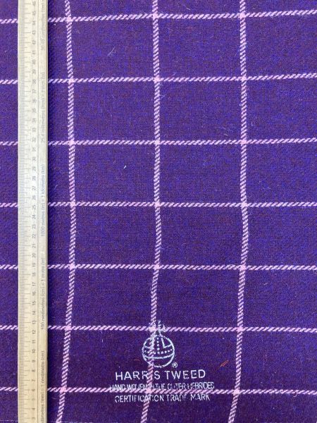 Wool And Tweed Harris Tweed 150 Checks, Stripes And Dogtooth Aubergine with Pale Pink check HT-150-100