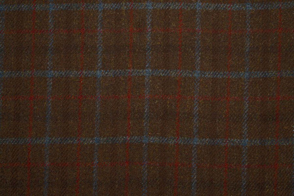 Wool and Tweed Harris Tweed 150 Checks, stripes and dogtooth Brown with red and blue overchecks HT-150-35