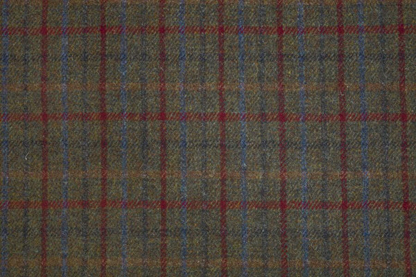 Wool and Tweed Harris Tweed 150 Checks, stripes and dogtooth Green mix with red and blue overhchecks HT-150-37